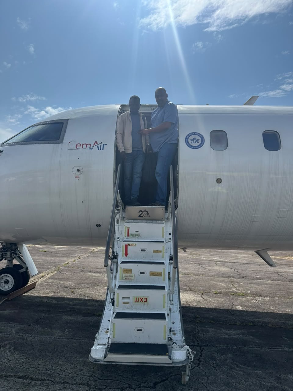 Leaving the aircraft at the head of the airstairs.