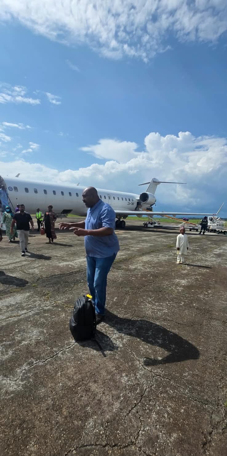On the apron after landing.